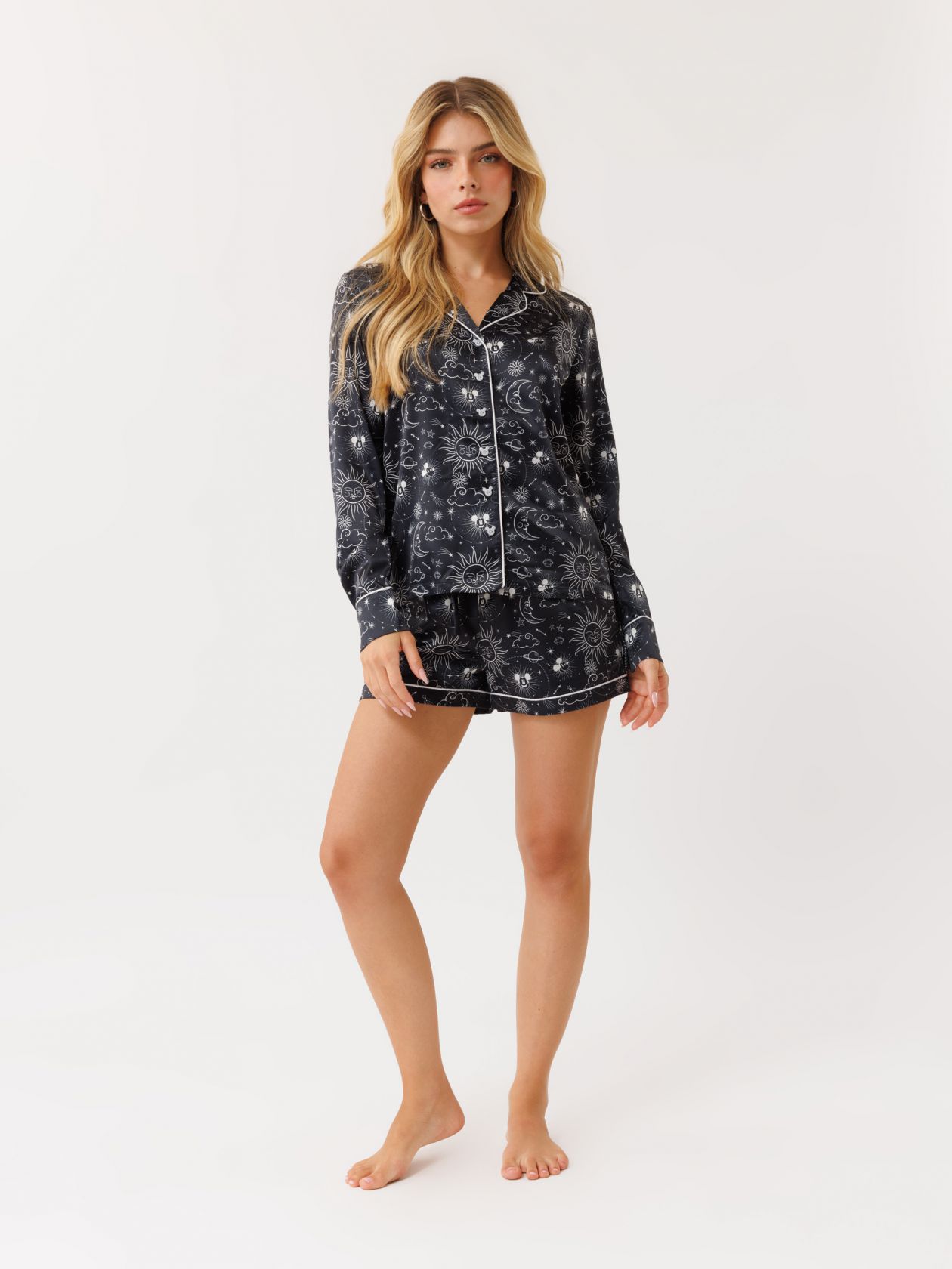 סט פיג׳מה מכופתרת סאטן STARRY MICKEY