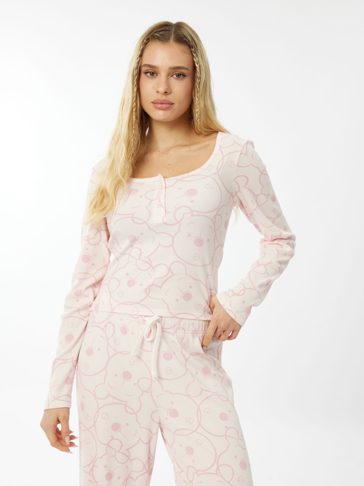 סט פיג׳מה ריב ורוד פו הדב