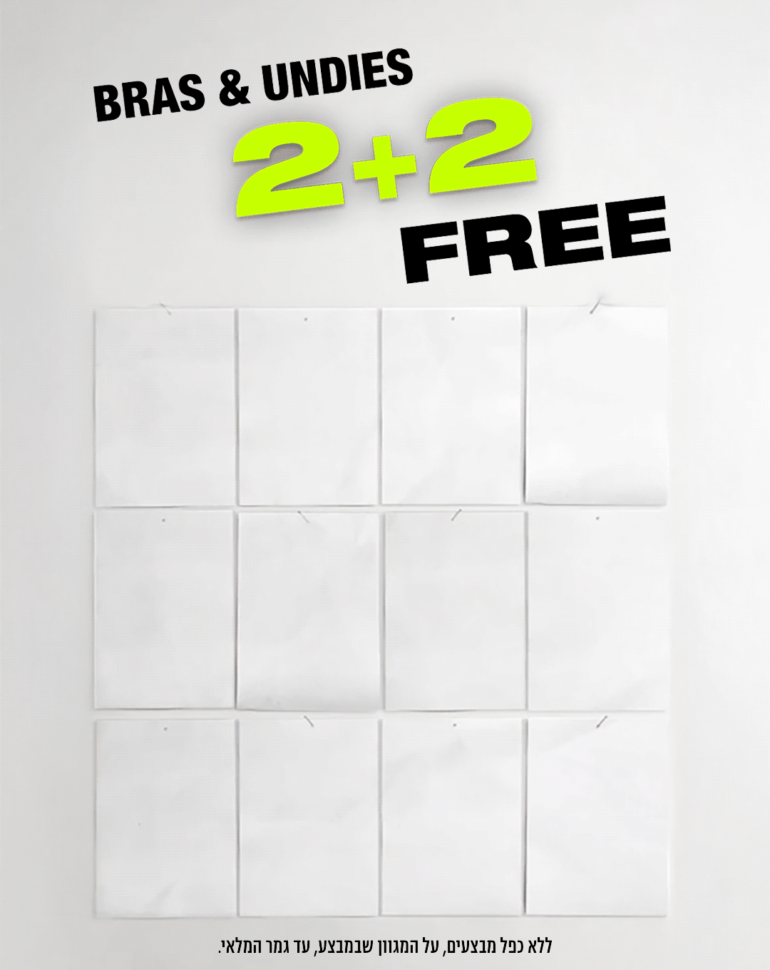 BRAS& UNDIES 2+2 FREE ללא כפל מבצעים, על המגוון שבמבצע, עד גמר המלאי
